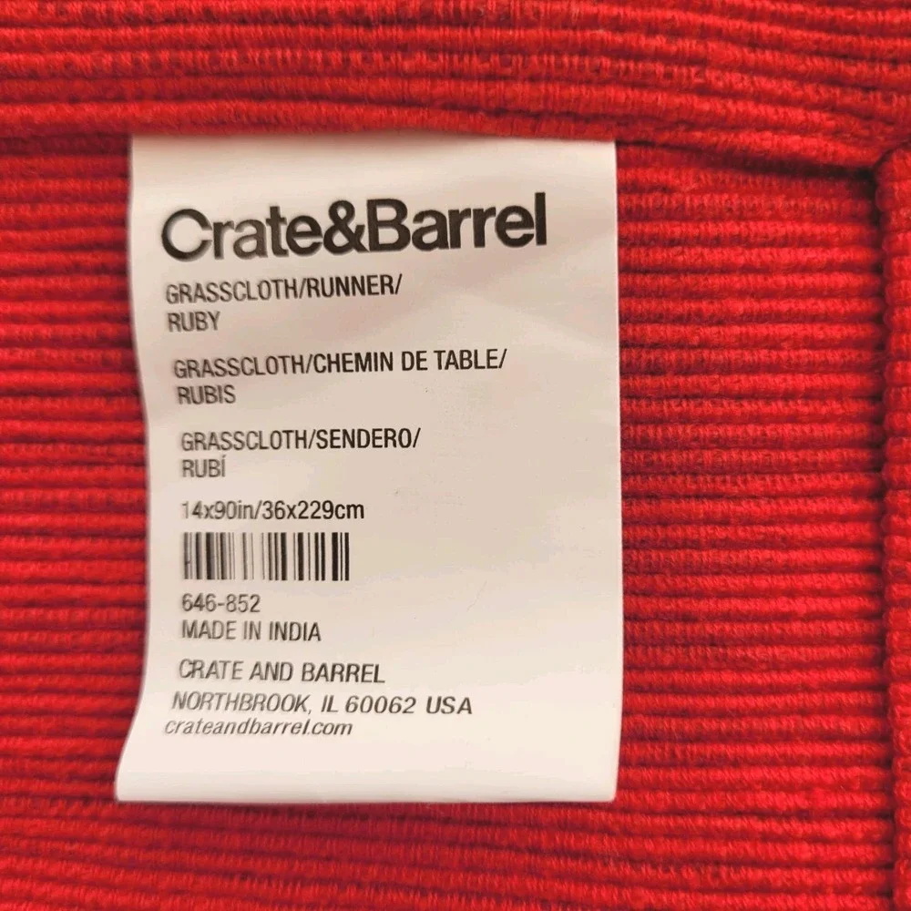Crate & Barrel Ruby Red Grasscloth Table Runner 14x90 100% Cotton Classic
